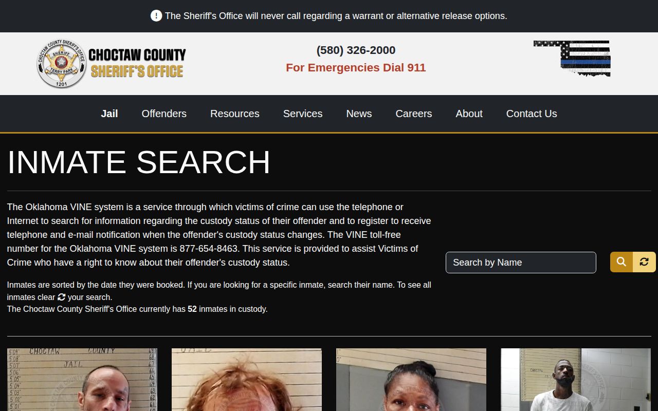 Choctaw County official inmate search for current booking and custody records